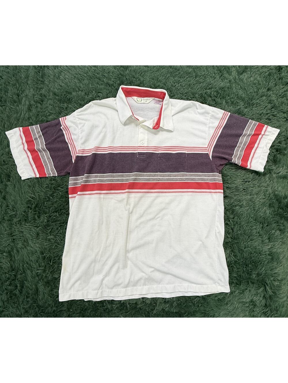 Palmland Club Men's XXL Polo Shirt White Red Purple Gray Stripes Golf Short VTG